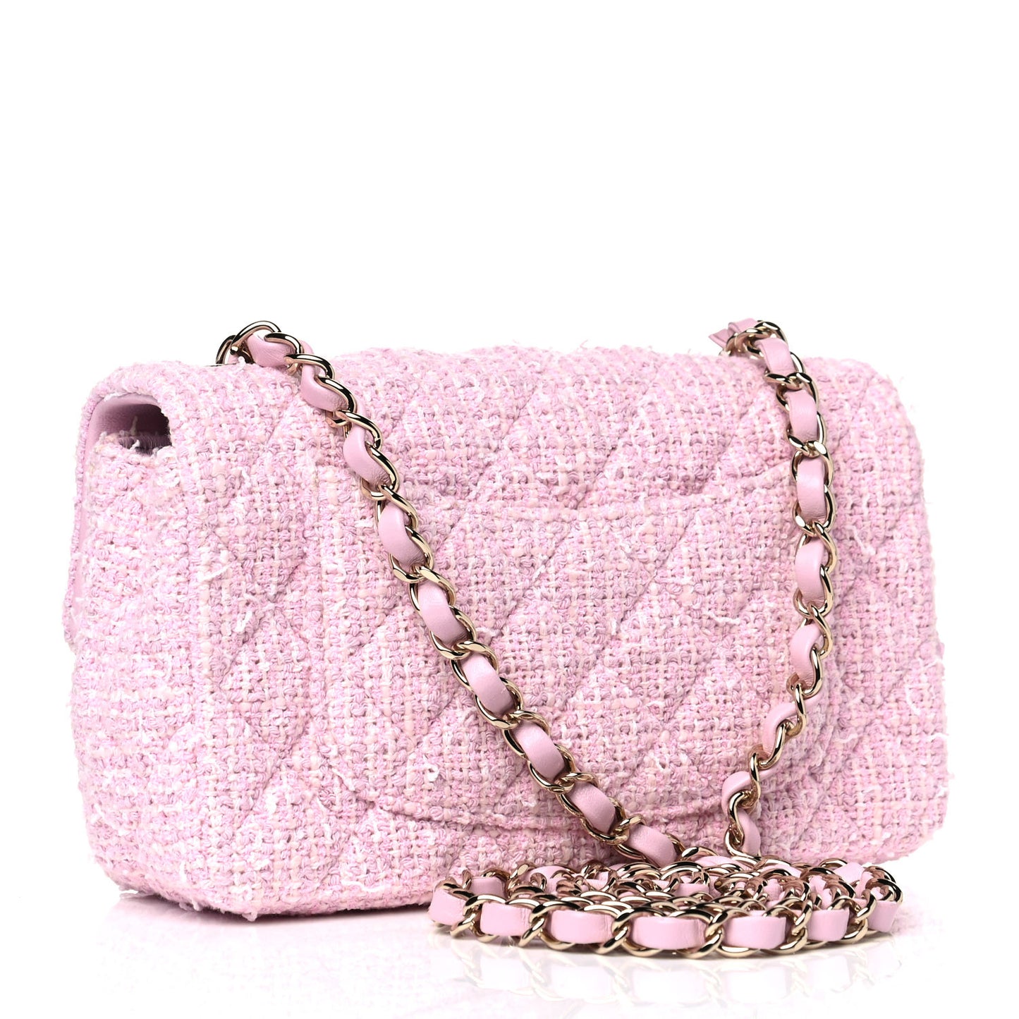 Tweed Quilted Mini Rectangular Flap Pink