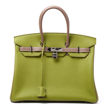 Hermes Togo Bi Color Horseshoe Birkin 35 Vert Anis Etoupe 1 of 12