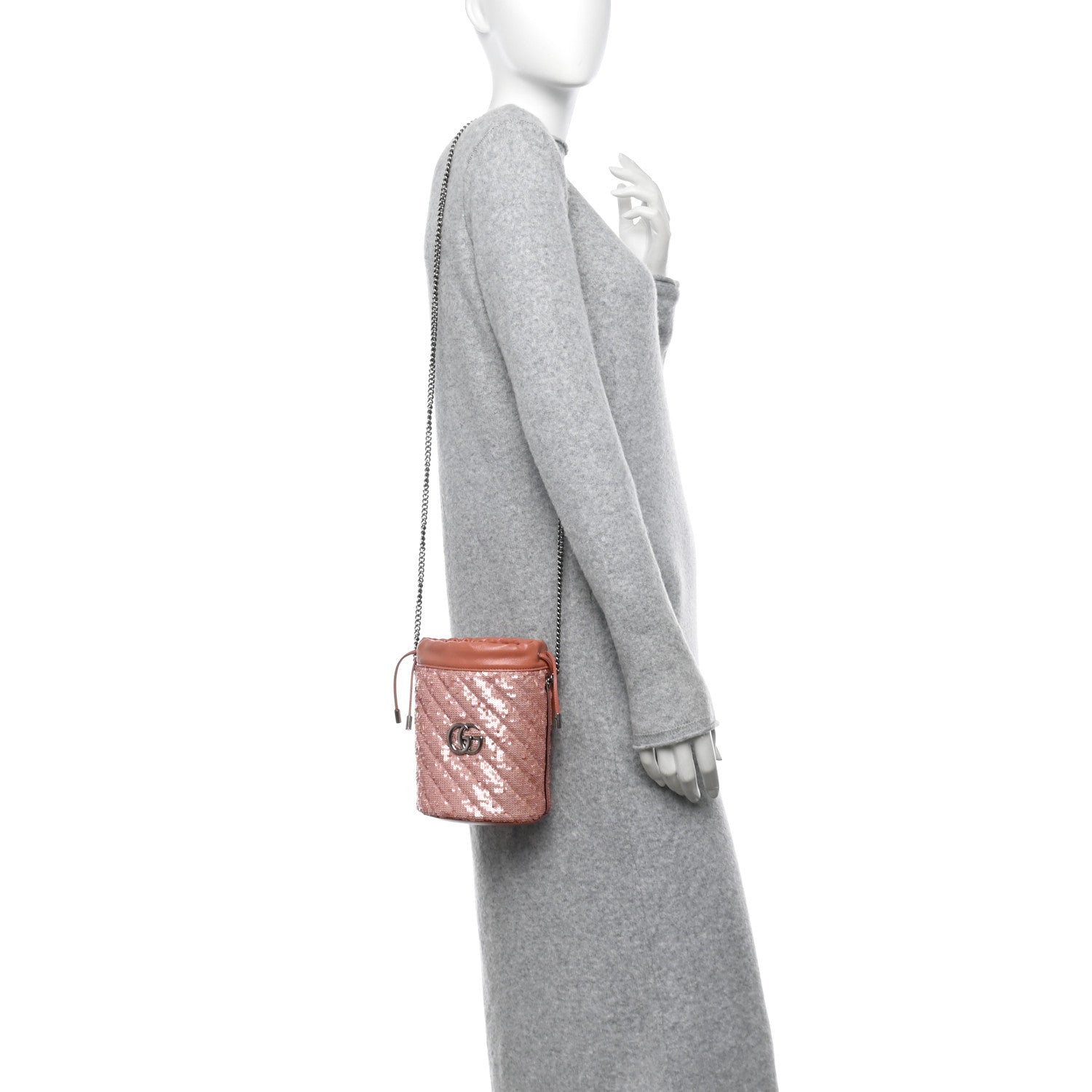 Gucci Sequin Mini GG Marmont 2.0 Bucket Bag Pink 2 of 11