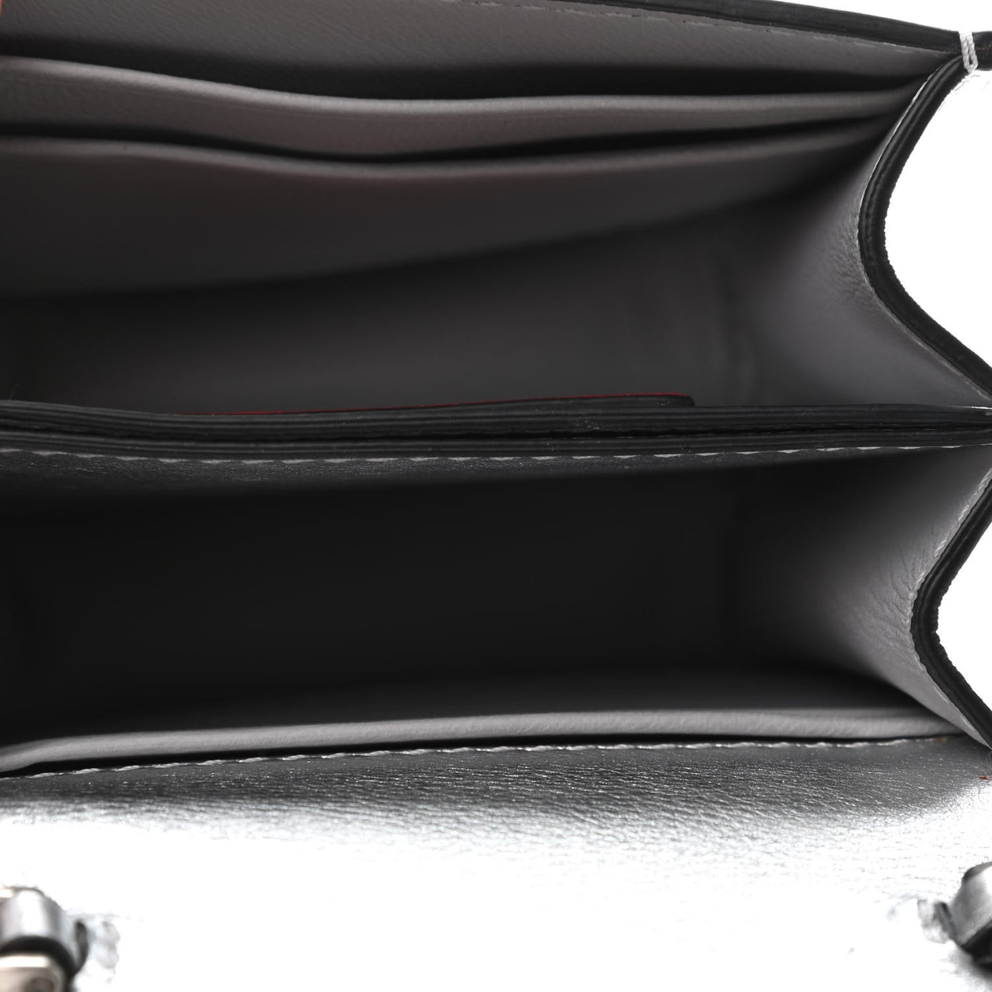 Metallic Calfskin Vlogo Compact Wallet with Chain Silver