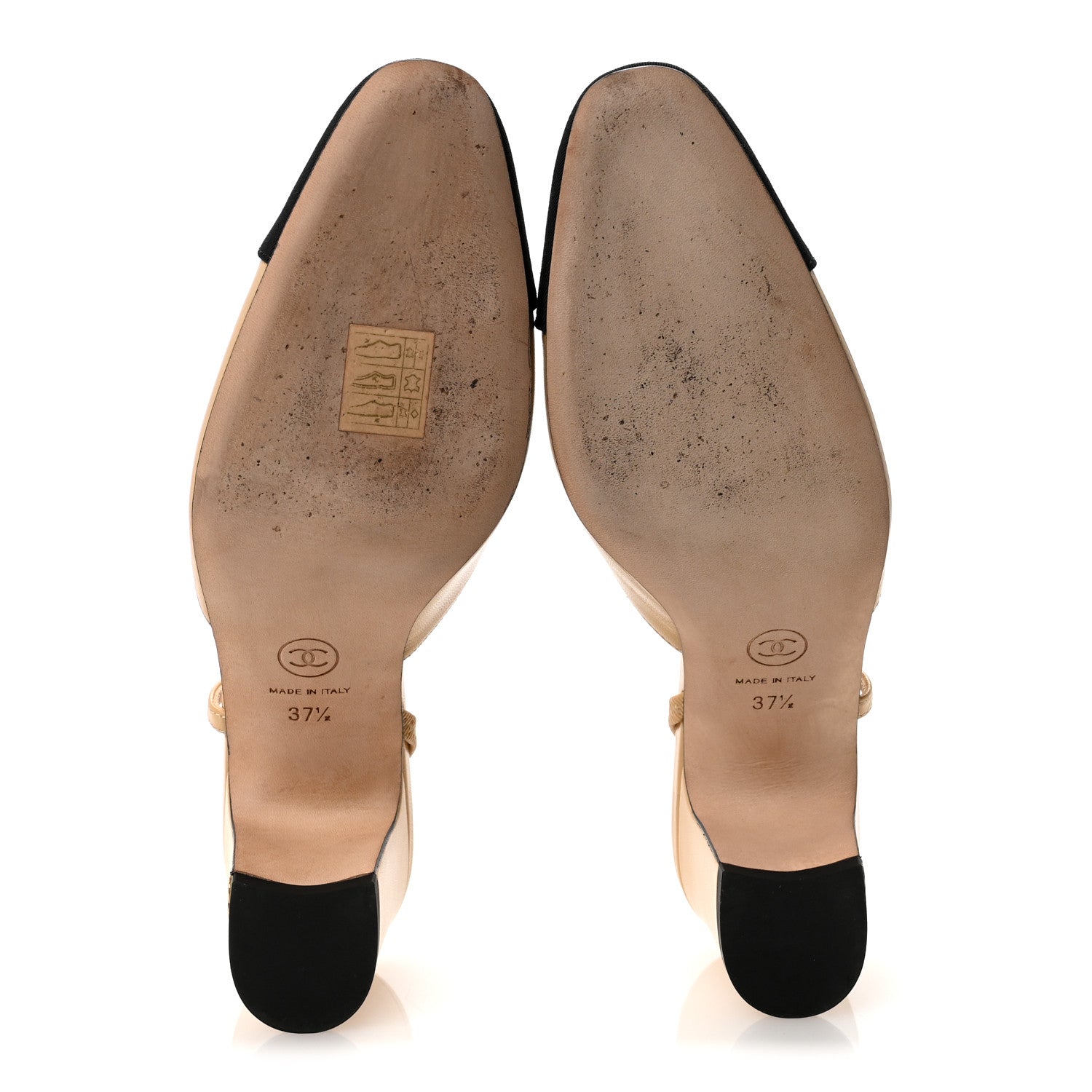 Chanel Goatskin Grosgrain Cap Toe CC Slingback Pumps 37.5 Beige Black 6 of 9