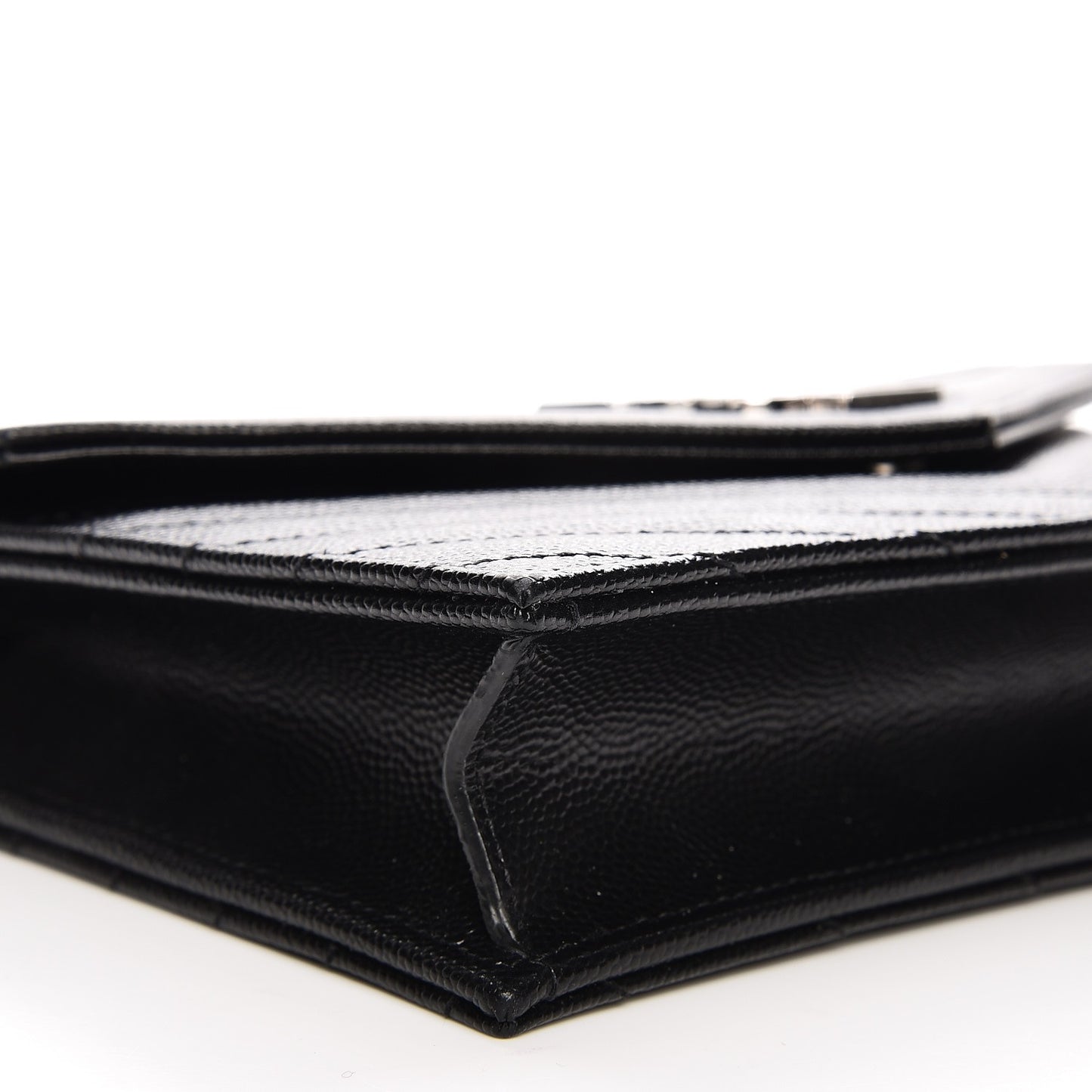 Grain De Poudre Matelasse Chevron Monogram Envelope Chain Wallet Black