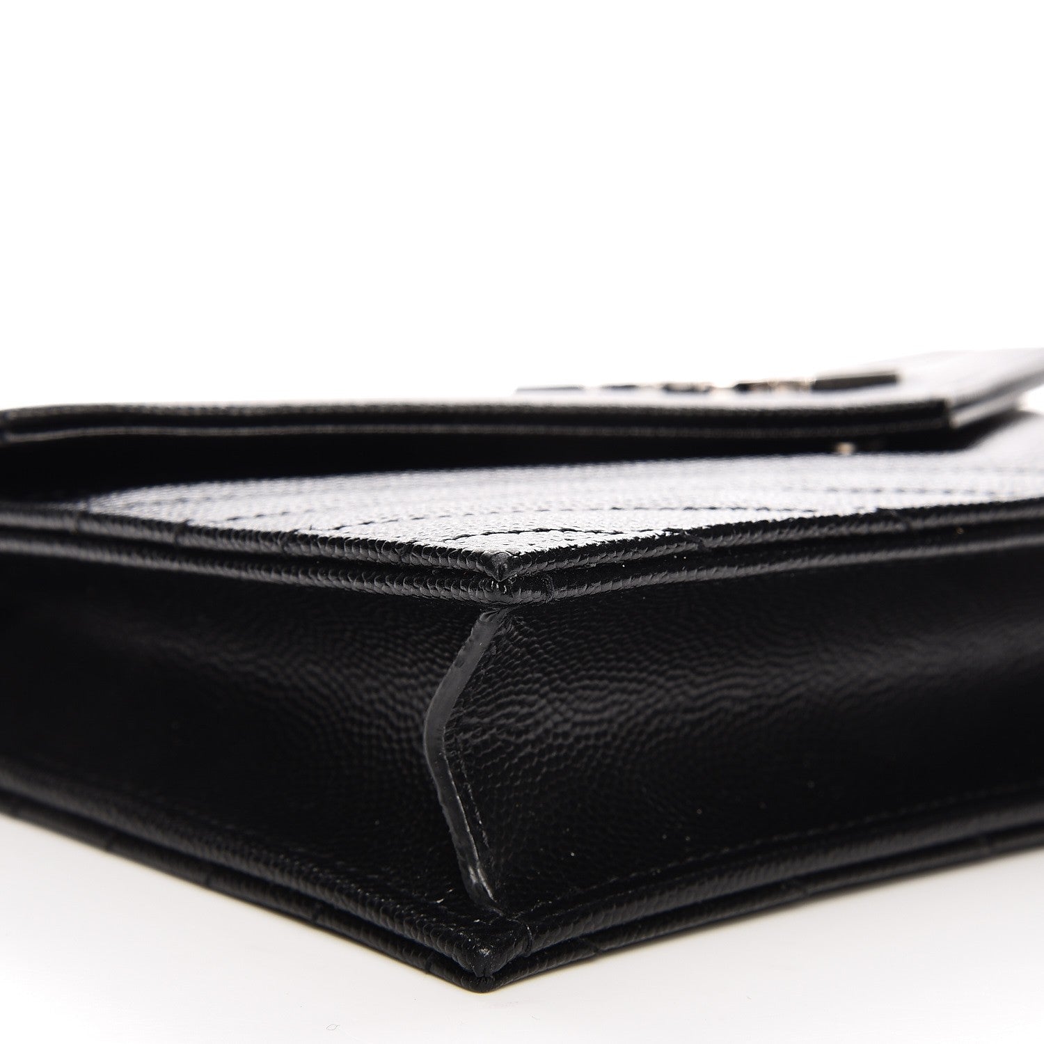 Saint Laurent Grain De Poudre Matelasse Chevron Monogram Envelope Chain Wallet Black 8 of 10