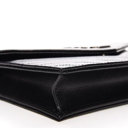 Saint Laurent Grain De Poudre Matelasse Chevron Monogram Envelope Chain Wallet Black 8 of 10