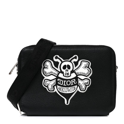 Christian Dior X SHAWN STUSSY Grained Calfskin Double Zip Crossbody Pouch Black 1 of 7