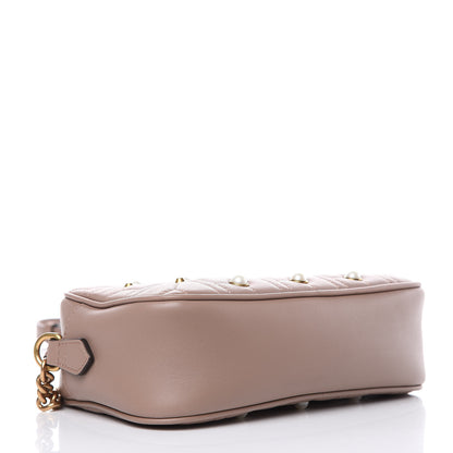 Gucci Calfskin Matelasse Studded Small Pearly GG Marmont Chain Shoulder Bag Porcelain Rose 4 of 9