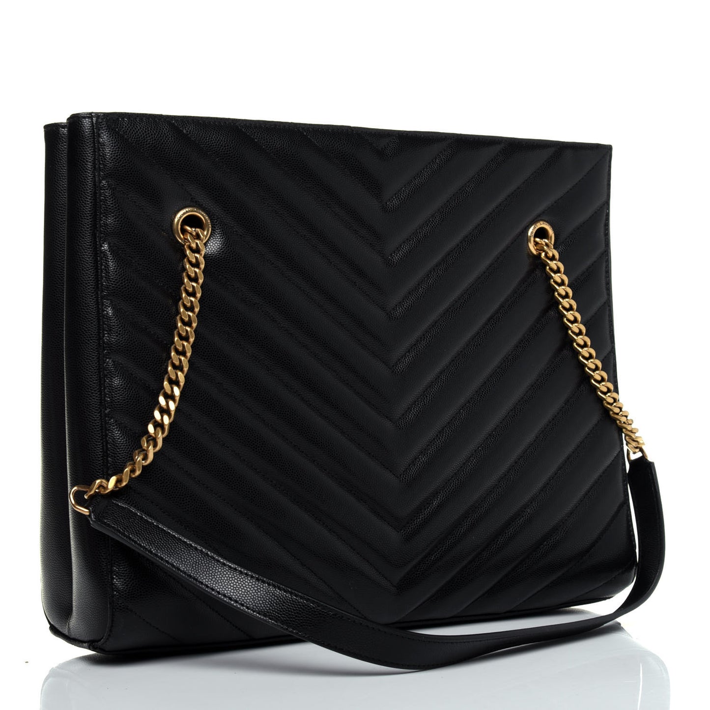 Grain De Poudre Matelasse Chevron Medium Tribeca Shopping Bag Black