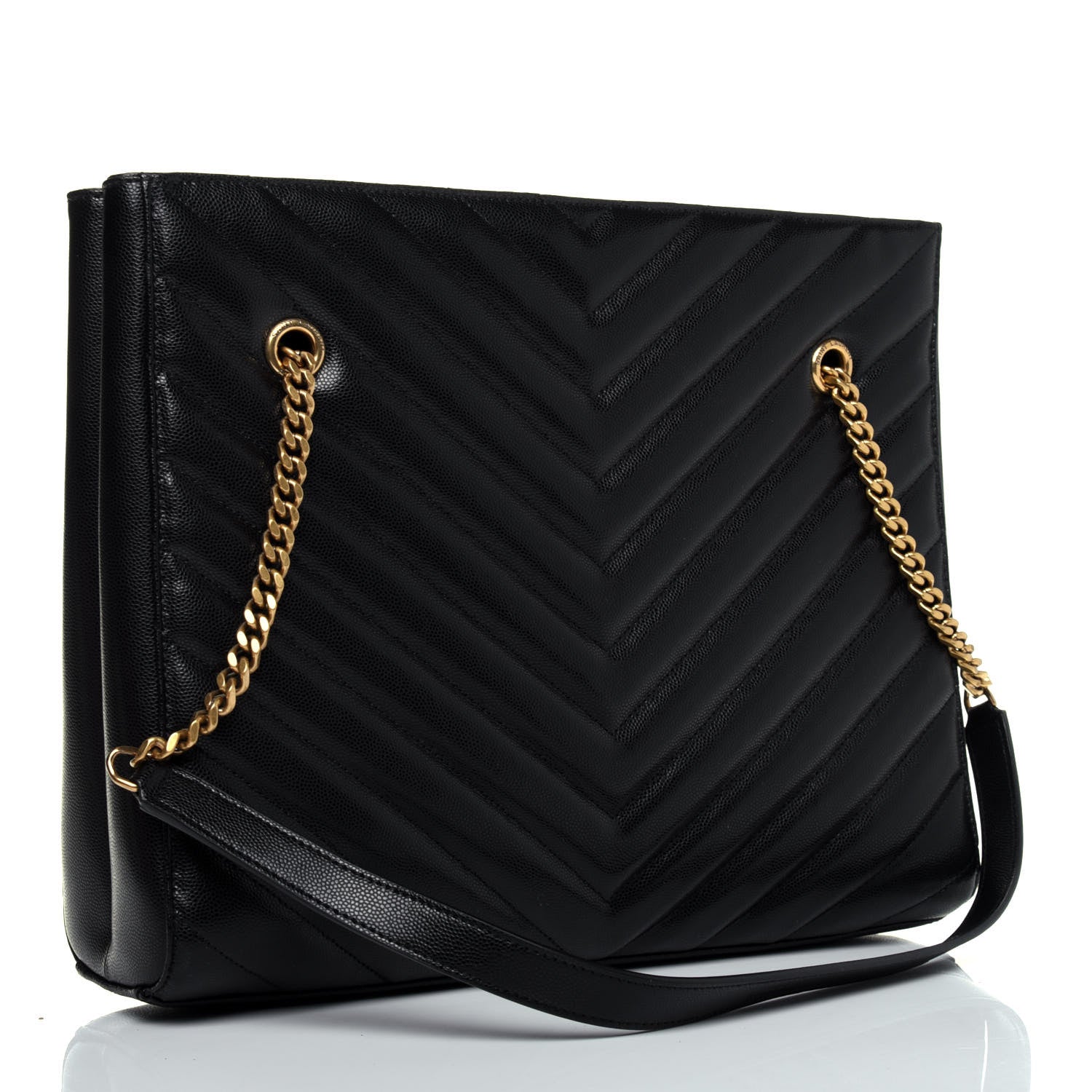 Saint Laurent Grain De Poudre Matelasse Chevron Medium Tribeca Shopping Bag Black 3 of 14