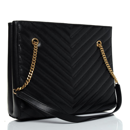 Saint Laurent Grain De Poudre Matelasse Chevron Medium Tribeca Shopping Bag Black 3 of 14