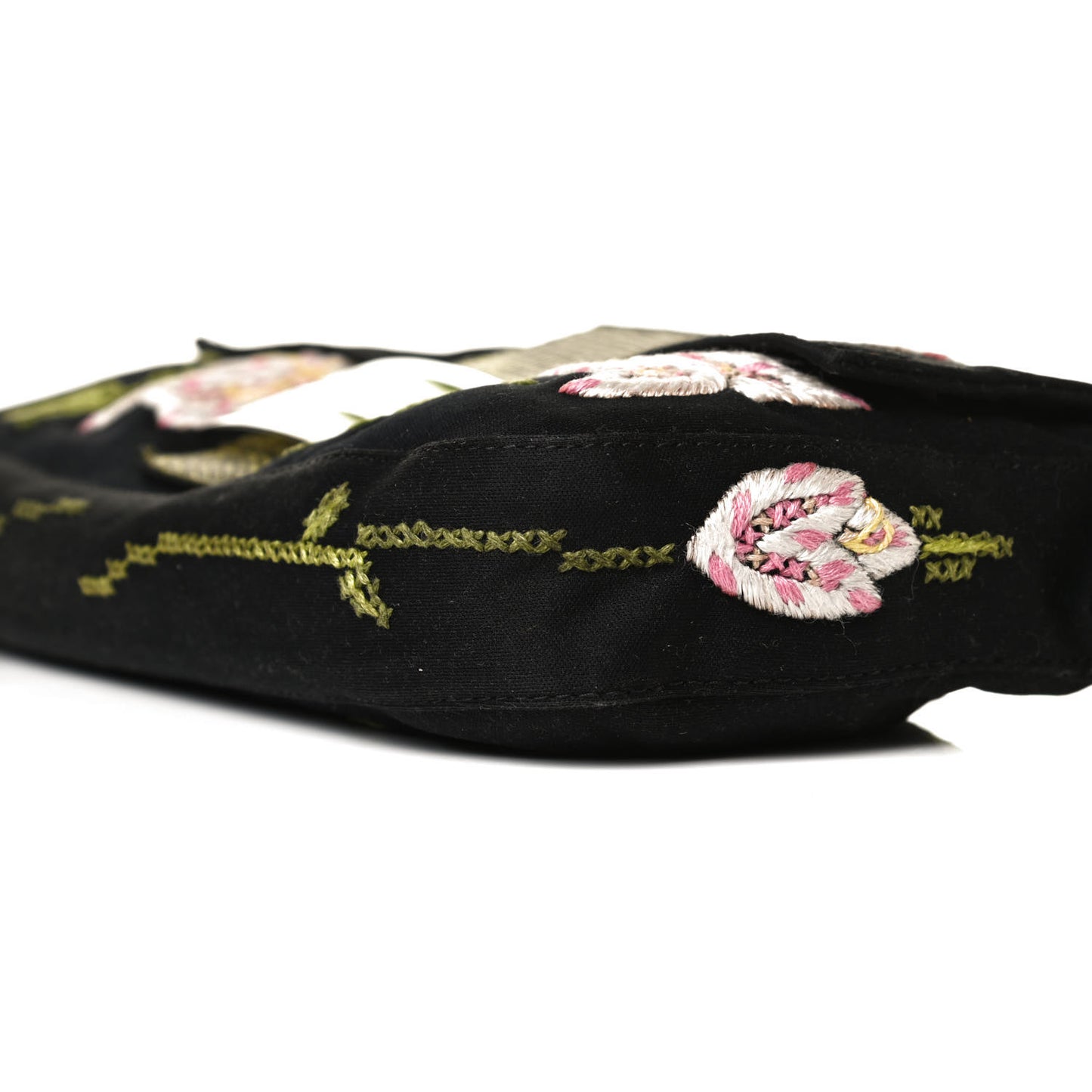 Canvas Lizard Embroidered Flower Baguette Black Multicolor