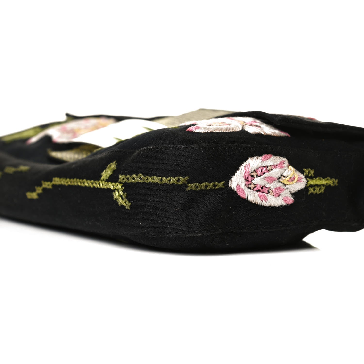 Fendi Canvas Lizard Embroidered Flower Baguette Black Multicolor 9 of 13