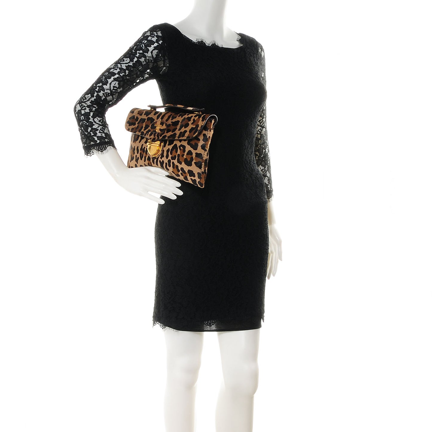 Calf Hair Leopard Print Pushlock Envelope Clutch Miele