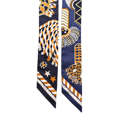Hermes Silk Epaulettes De Gala Twilly Marine Gold White 3 of 12