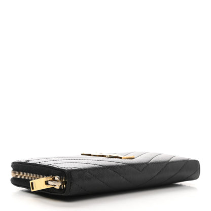 Saint Laurent Grain De Poudre Matelasse Chevron Monogram Zip Around Wallet Black 5 of 6