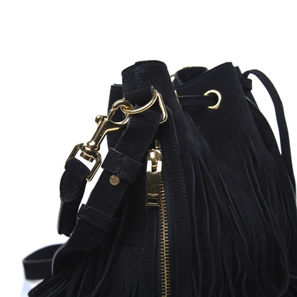 Saint Laurent Suede Calfskin Medium Emmanuelle Fringe Bucket Bag Black 13 of 14