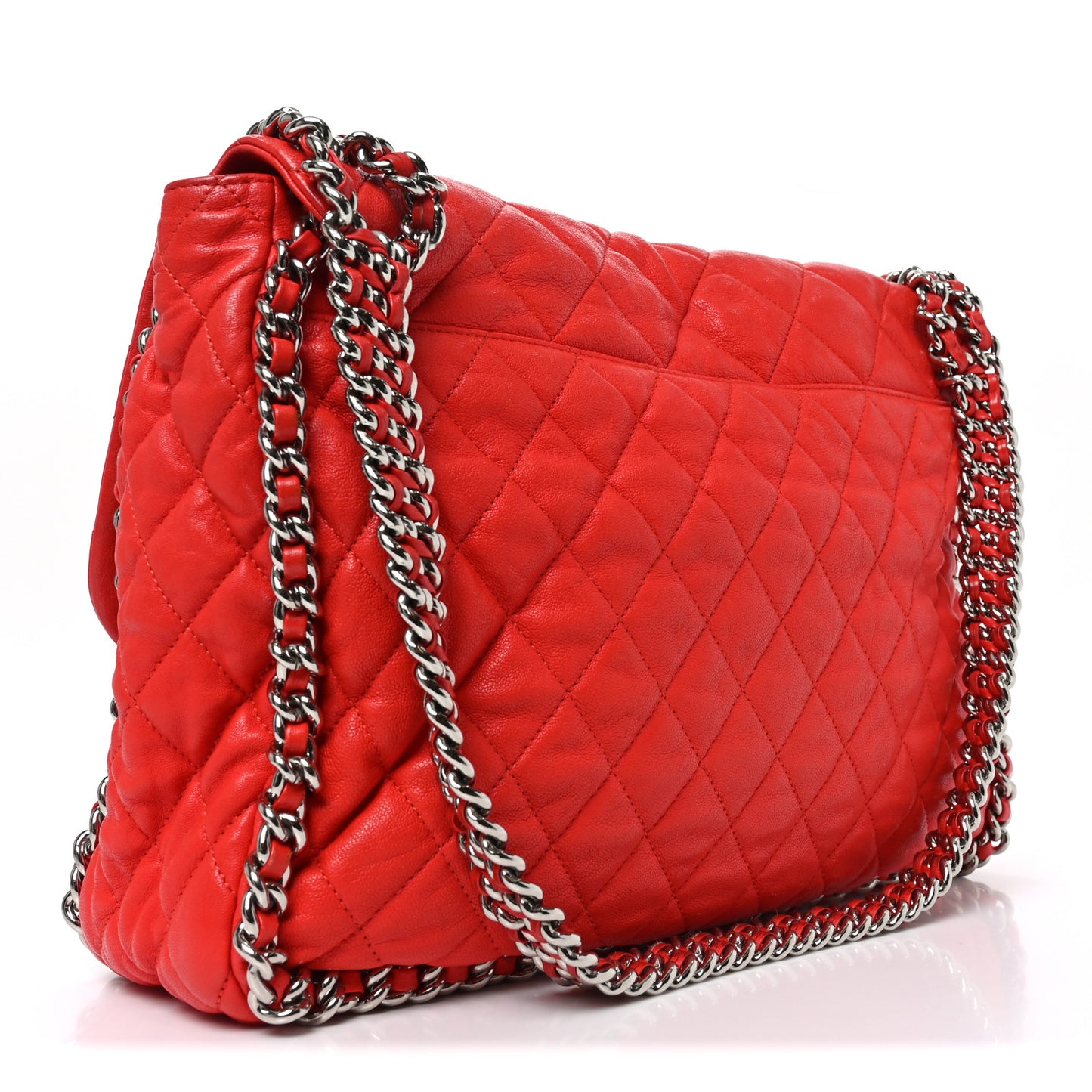 Washed Lambskin Quilted Maxi Chain Around Flap Red