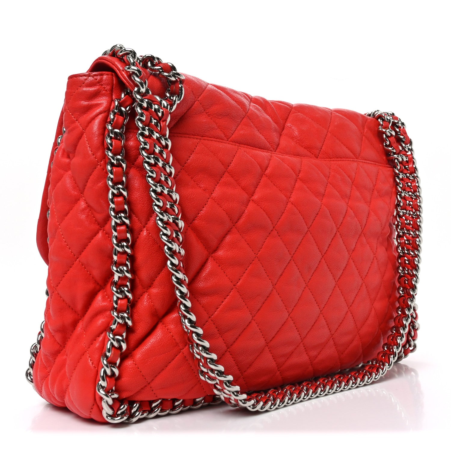 Chanel Washed Lambskin Quilted Maxi Chain Around Flap Red 3 of 12