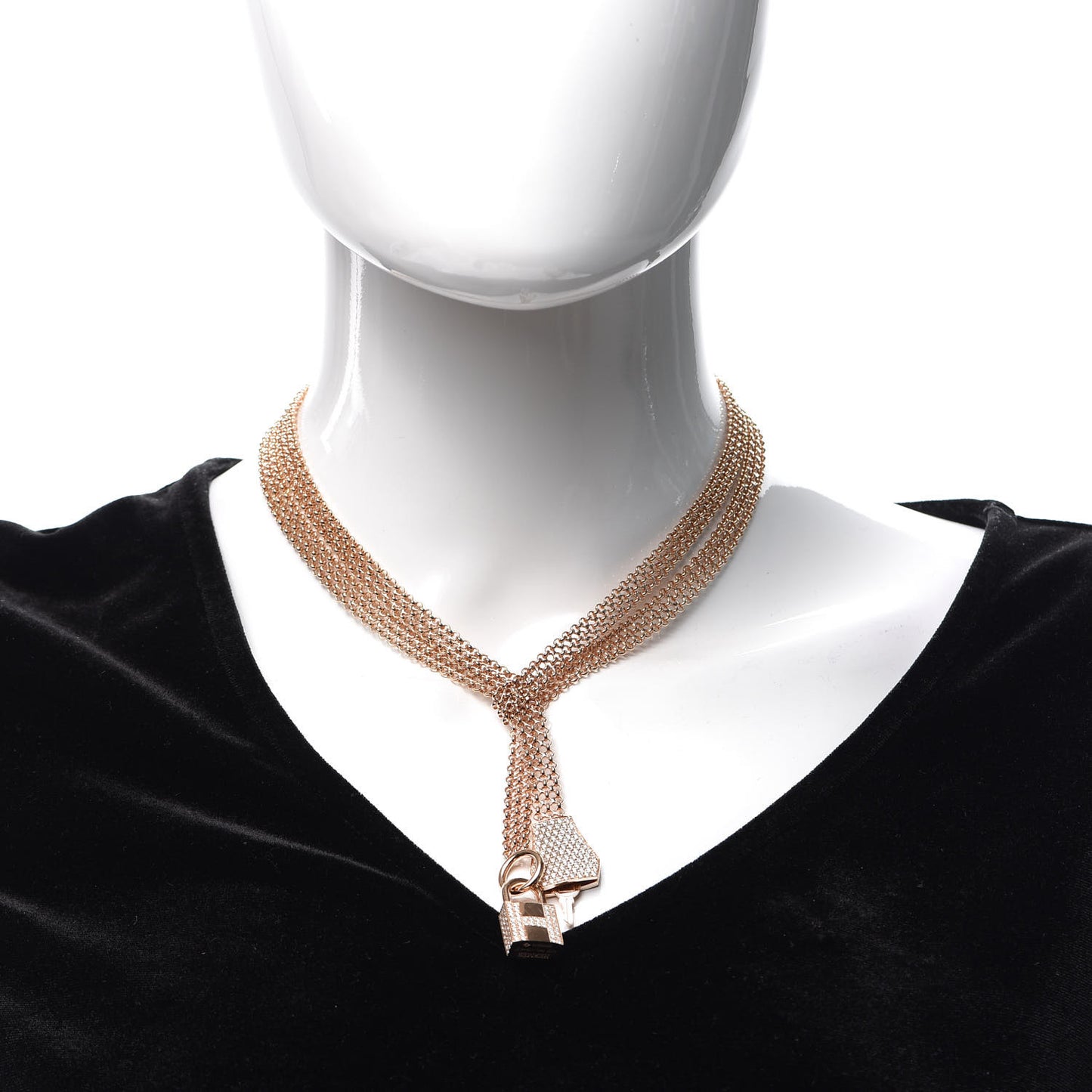 18K Rose Gold Pave Diamond GM Kelly Clochette Necklace ST