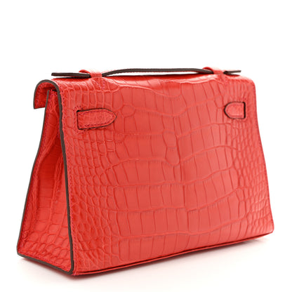 Hermes Matte Alligator Kelly Pochette Bougainvillea 3 of 11