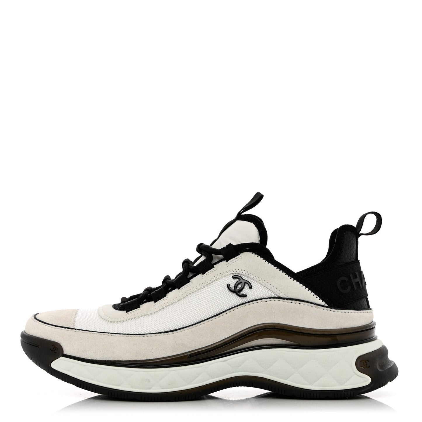 Velvet Calfskin Mixed Fibers CC Sneakers 39.5 Ivory Black