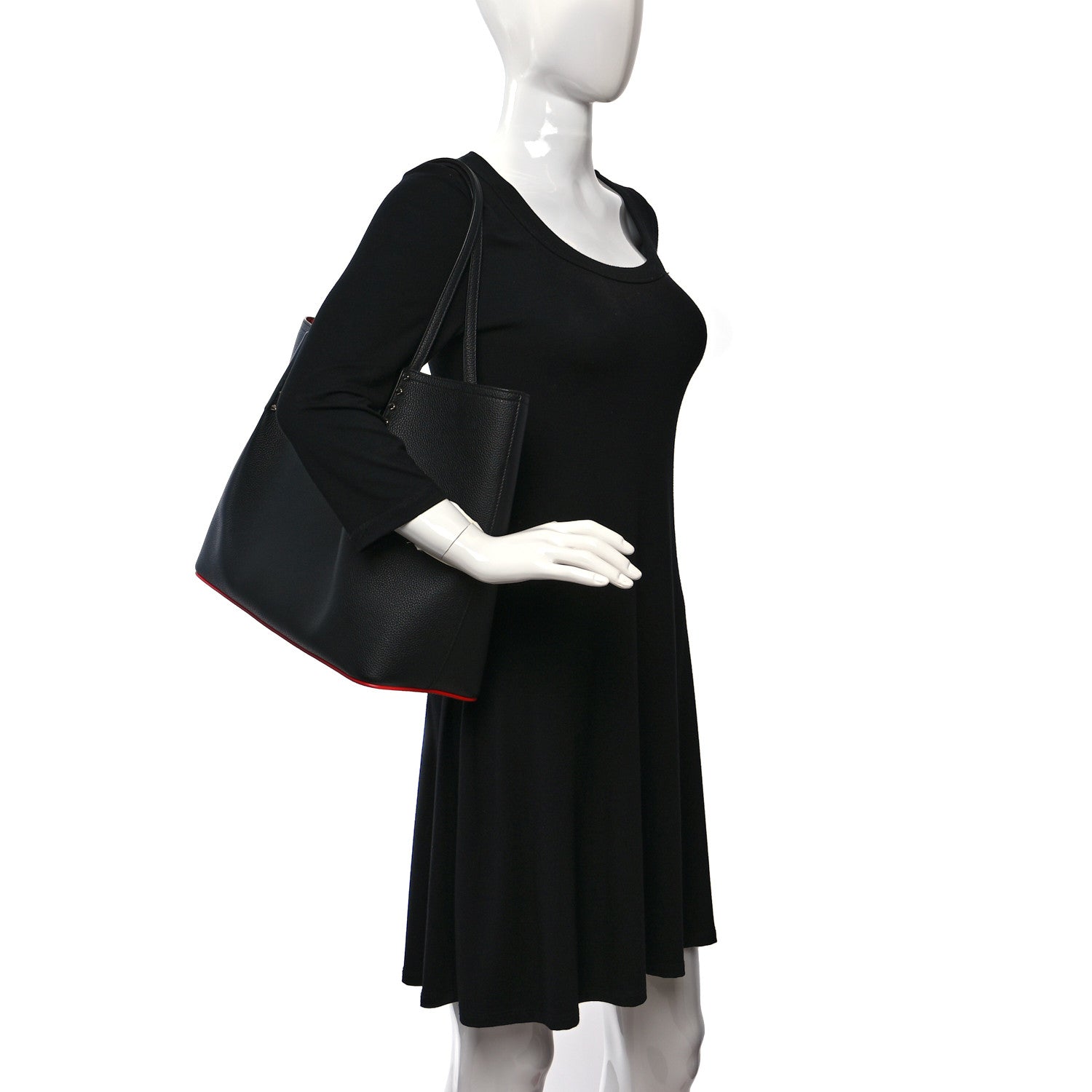 Christian Louboutin Calfskin Spiked Large Cabarock Shopper Tote Black 2 of 8