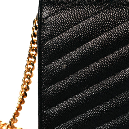 Saint Laurent Grain De Poudre Matelasse Chevron Monogram Chain Wallet Black 11 of 11