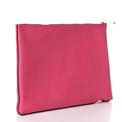 Gucci Pebbled Calfskin Medium Logo Portfolio Clutch Box Pink Green 2 of 8