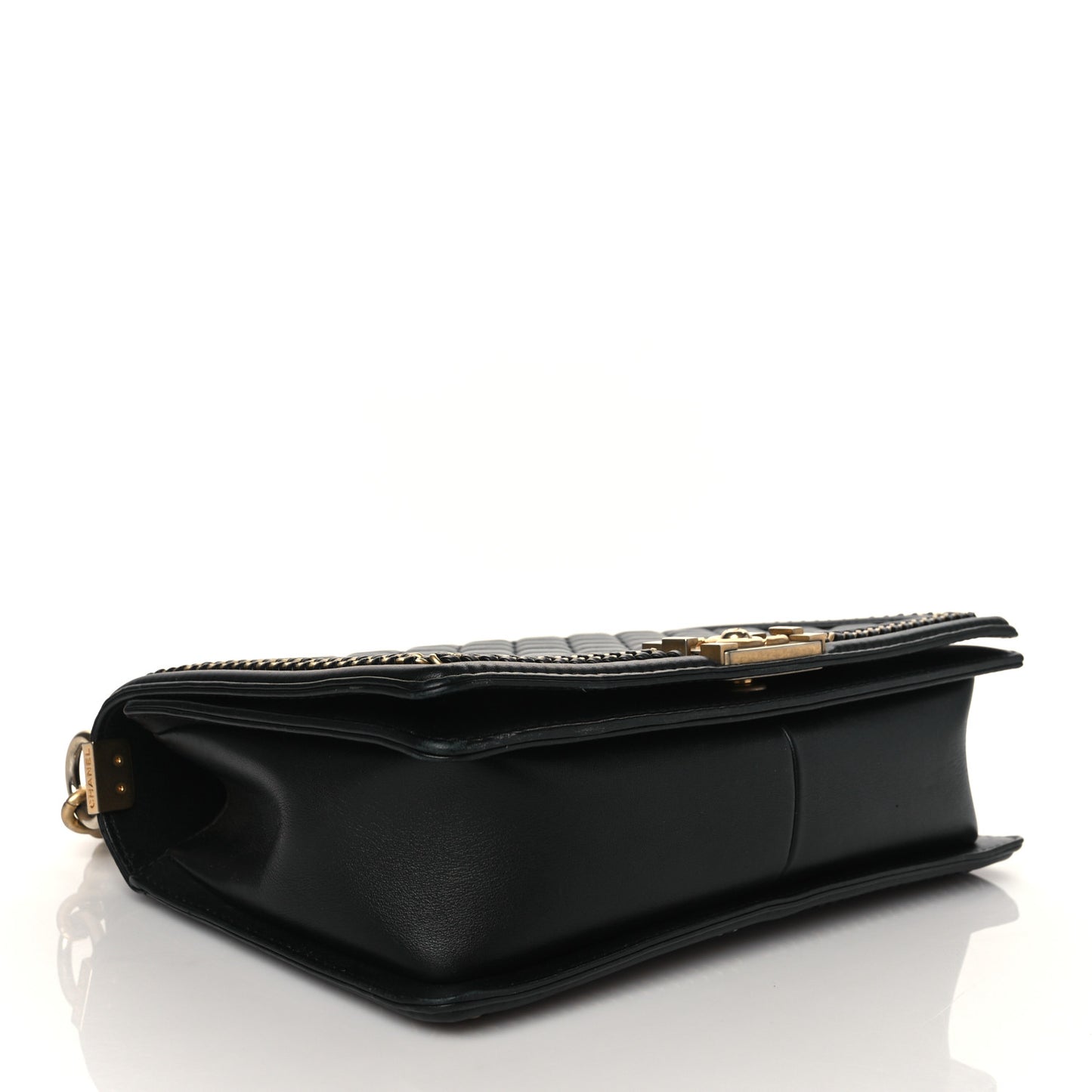 Calfskin Quilted New Medium Boy Top Handle Flap Black
