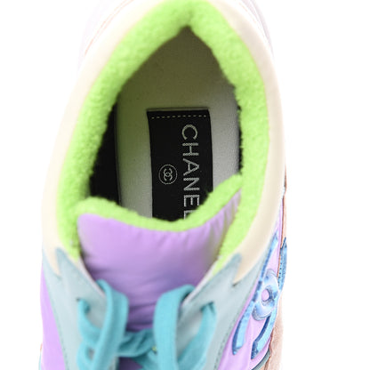 Chanel Nylon Lambskin Suede Calfskin CC Sneakers 40.5 Green Purple Pink 6 of 9