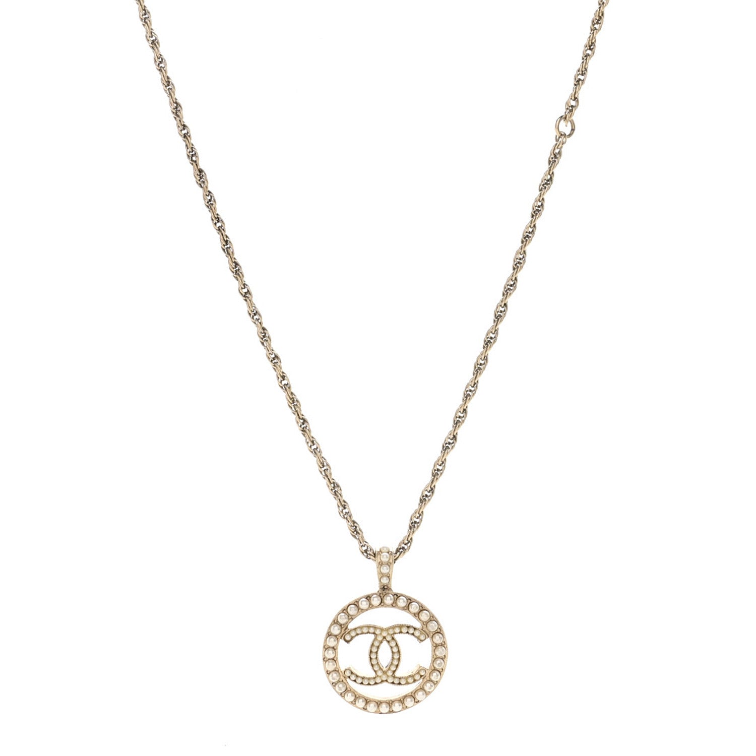 Chanel Pearl CC Round Pendant Necklace Gold 1 of 6