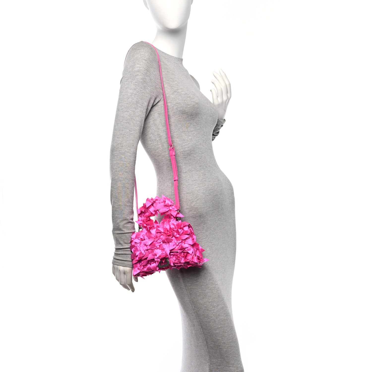 Balenciaga Satin Bow Embellished Hourglass Top Handle Bag XS Fuchsia 3 of 9