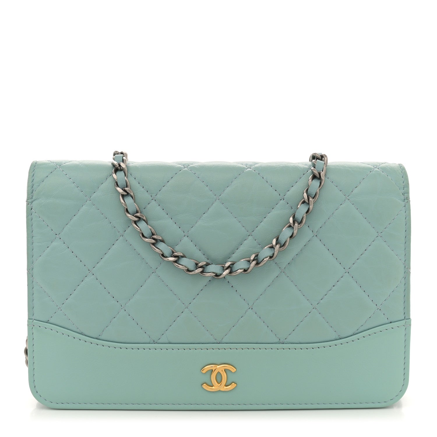 Chanel Aged Calfskin Quilted Gabrielle Wallet On Chain WOC Light Blue 1 of 12