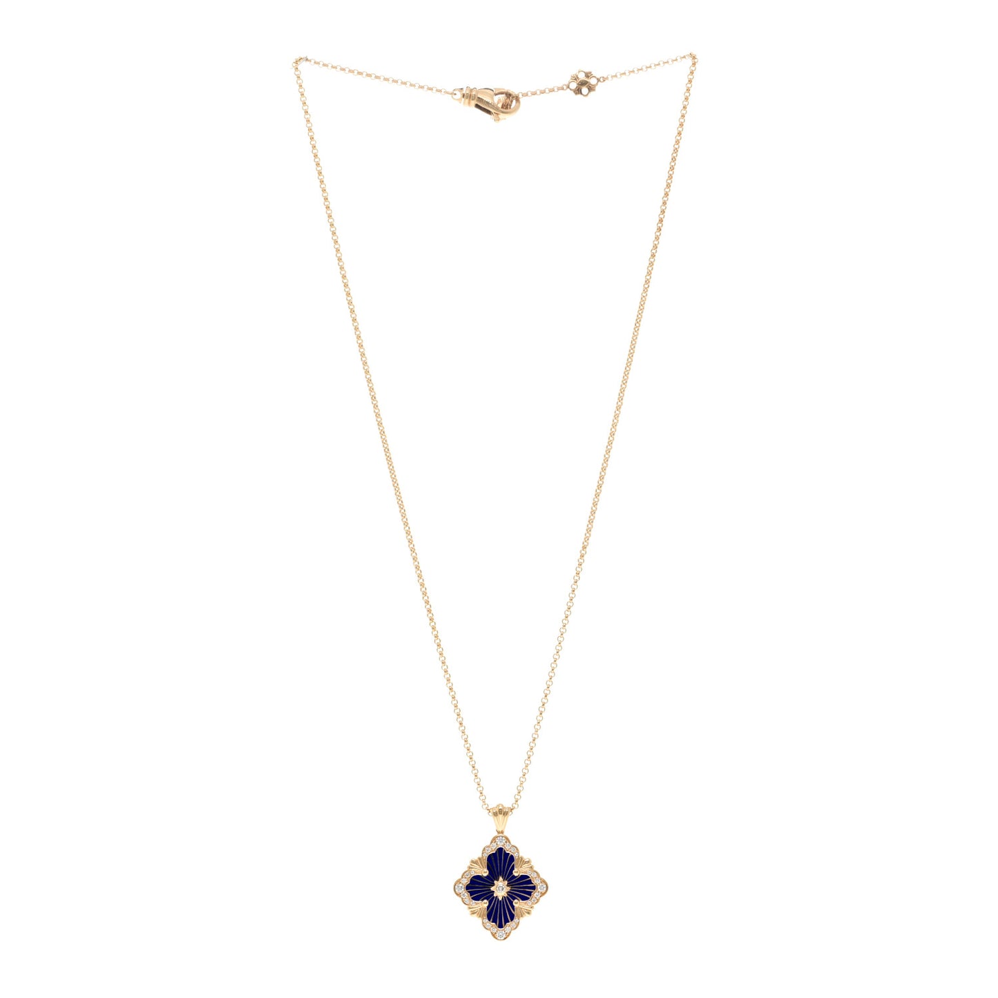 18K Yellow Gold Diamond Enamel Large Opera Tulle Necklace Blue