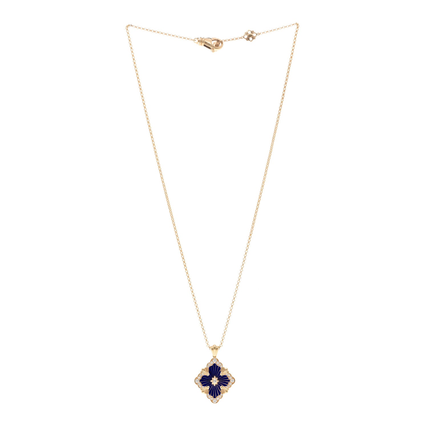 Buccellati 18K Yellow Gold Diamond Enamel Large Opera Tulle Necklace Blue 3 of 5