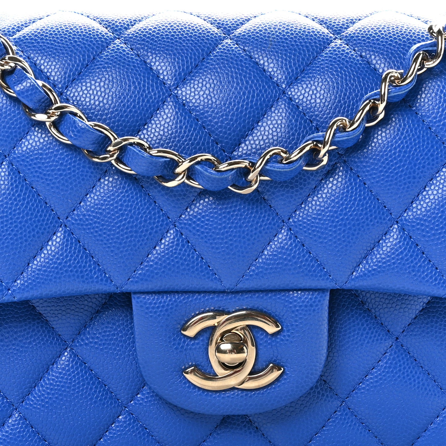 Caviar Quilted Small Double Flap Blue