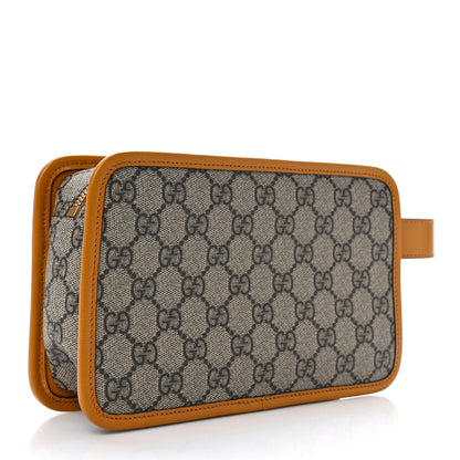 Gucci GG Supreme Monogram Textured Calfskin Retro Interlocking G Travel Pouch Beige Yellow 3 of 9