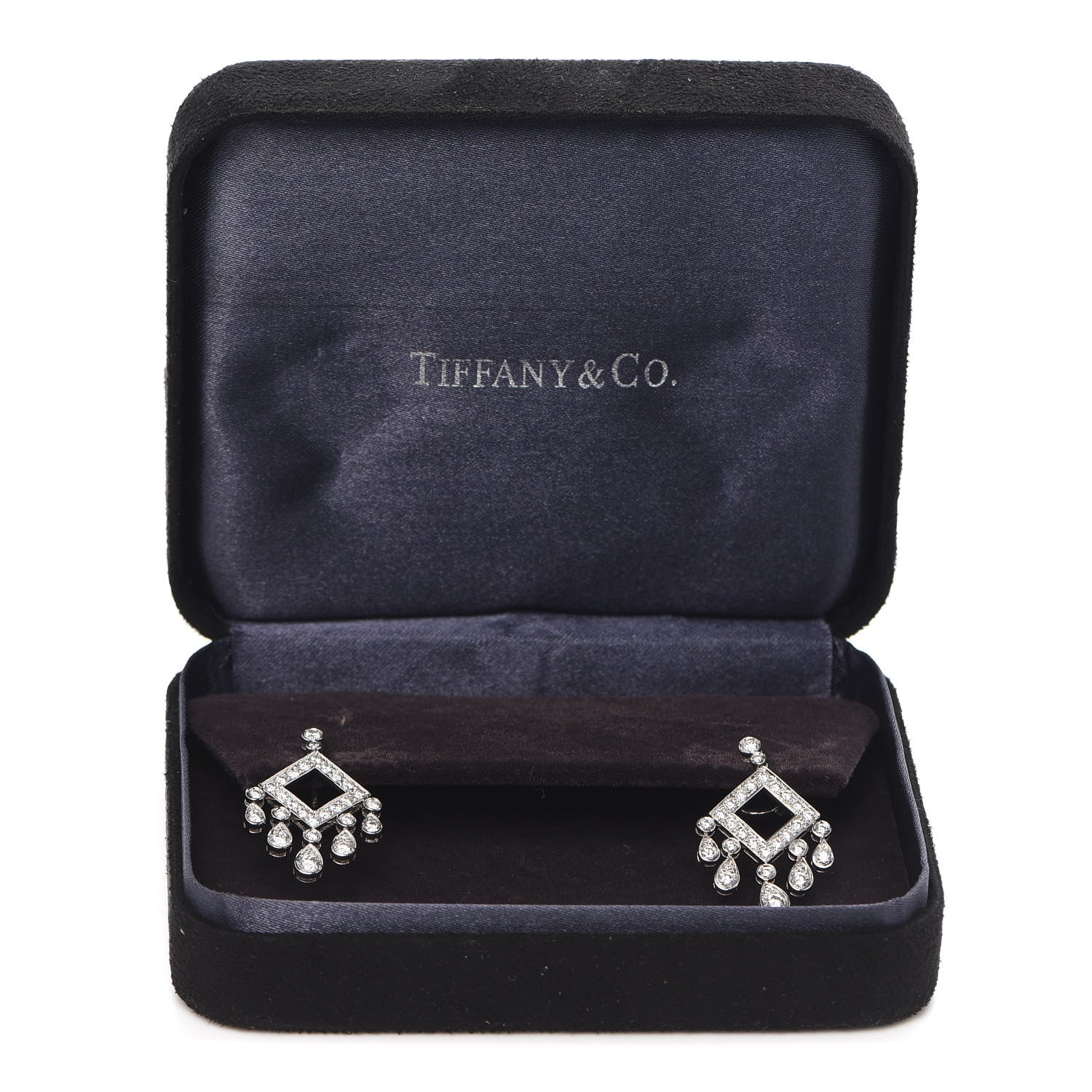 Tiffany Platinum Diamond Legacy Square Drop Earrings 4 of 4