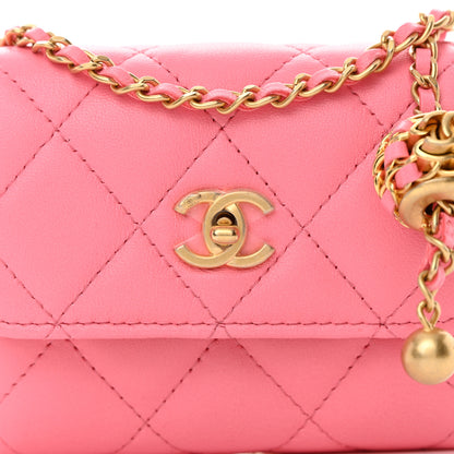Chanel Lambskin Quilted Pearl Crush Card Holder With Chain Pink 9 of 11