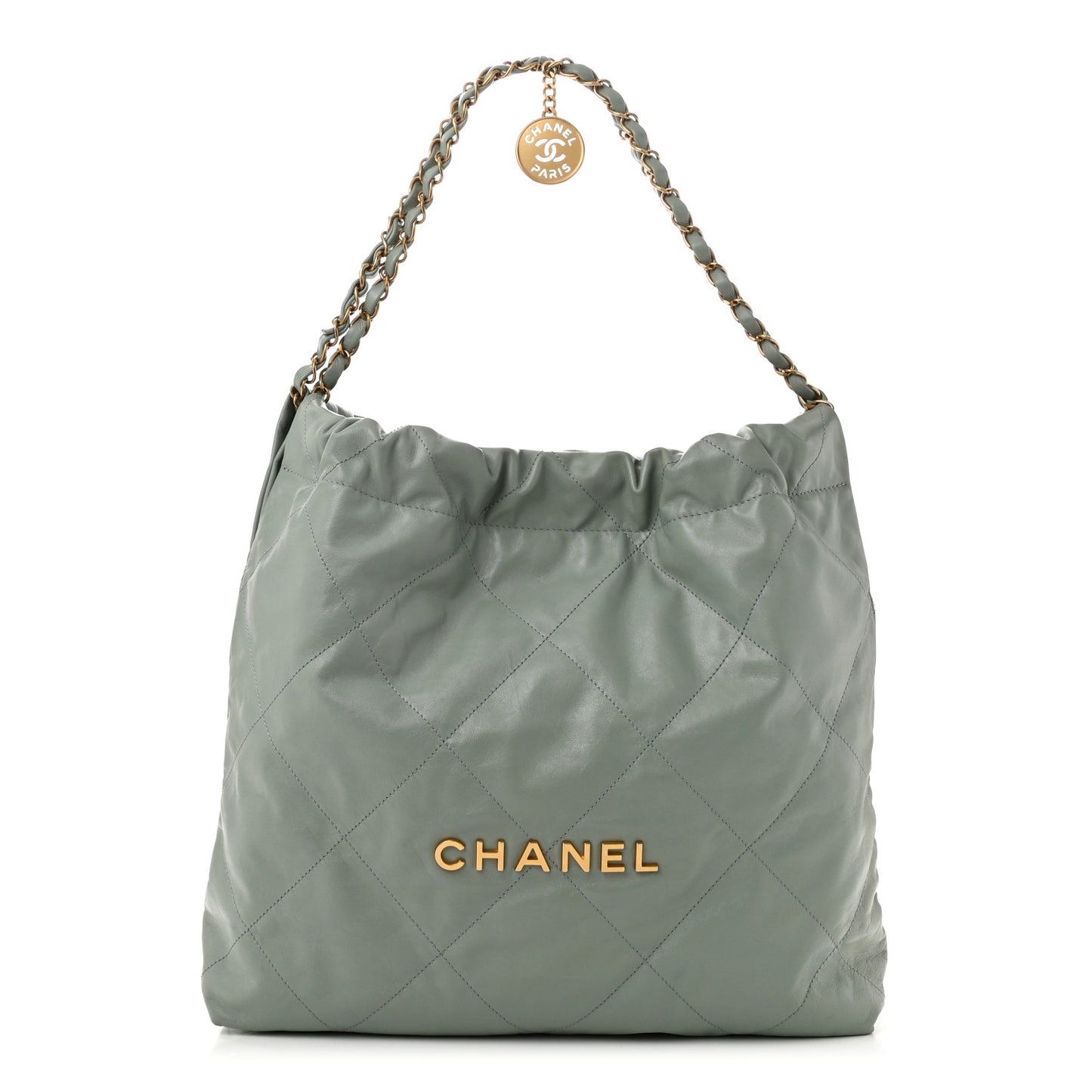 Shiny Calfskin Quilted Chanel 22 Light Blue