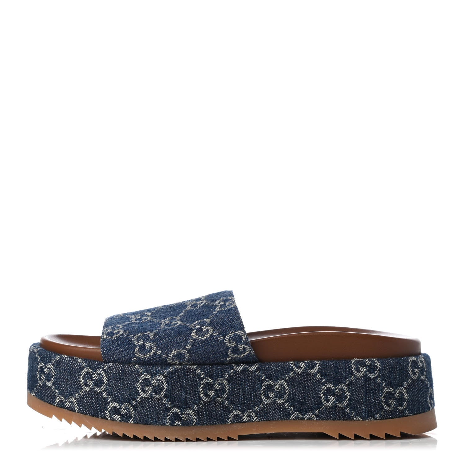 Gucci New Denim GG Monogram Angelina Platform 55mm Slide Sandals 36.5 Blue Tea 1 of 8