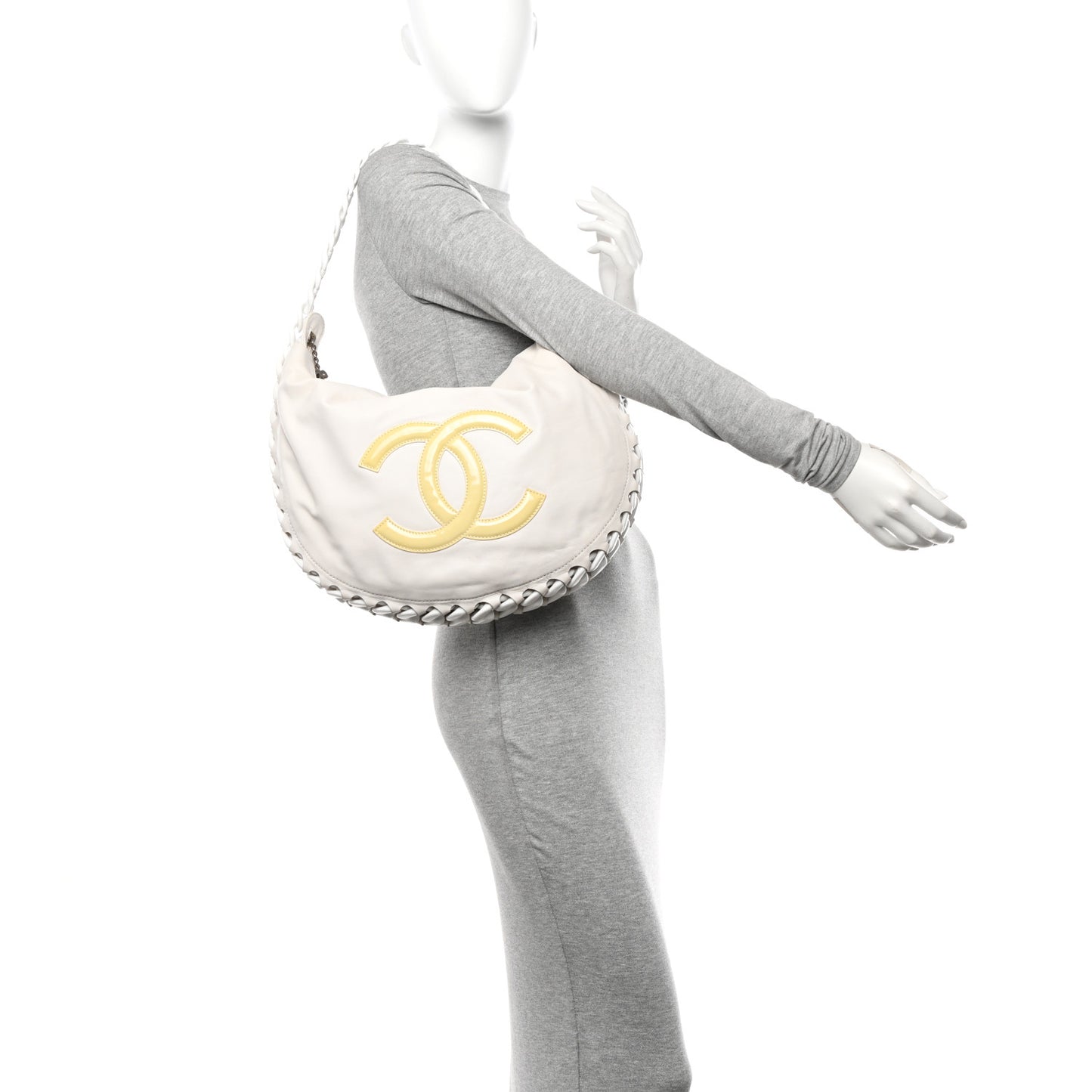 Calfskin Modern Chain Rhodoid Hobo White