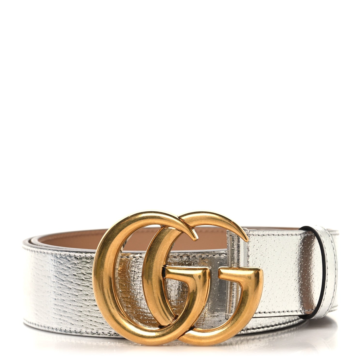 Gucci Metallic Textured Dollar Calfskin Double G 40mm Belt 90 36 Silver 1 of 6