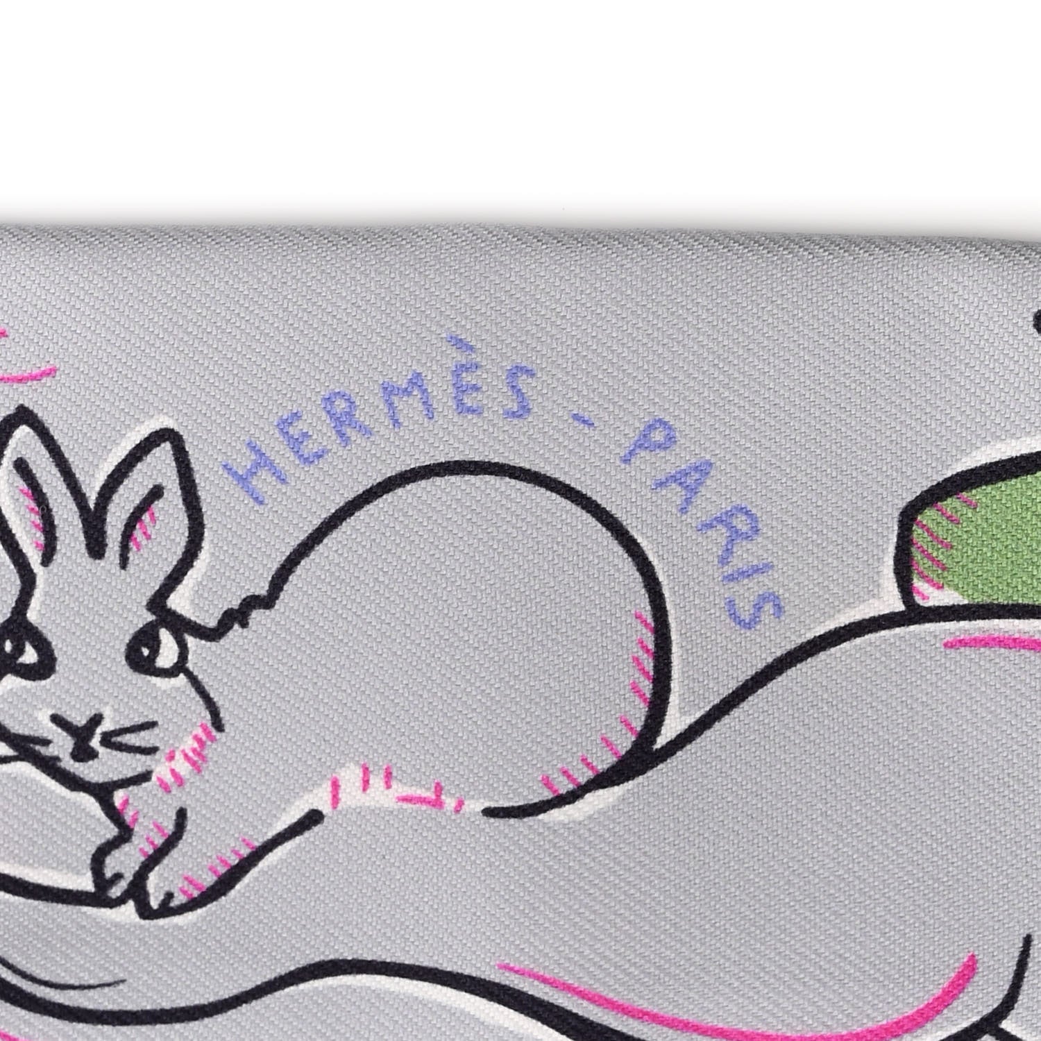 Hermes Silk Mille Et Un Lapins Twilly Gris Perle Rose Jaune 2 of 4