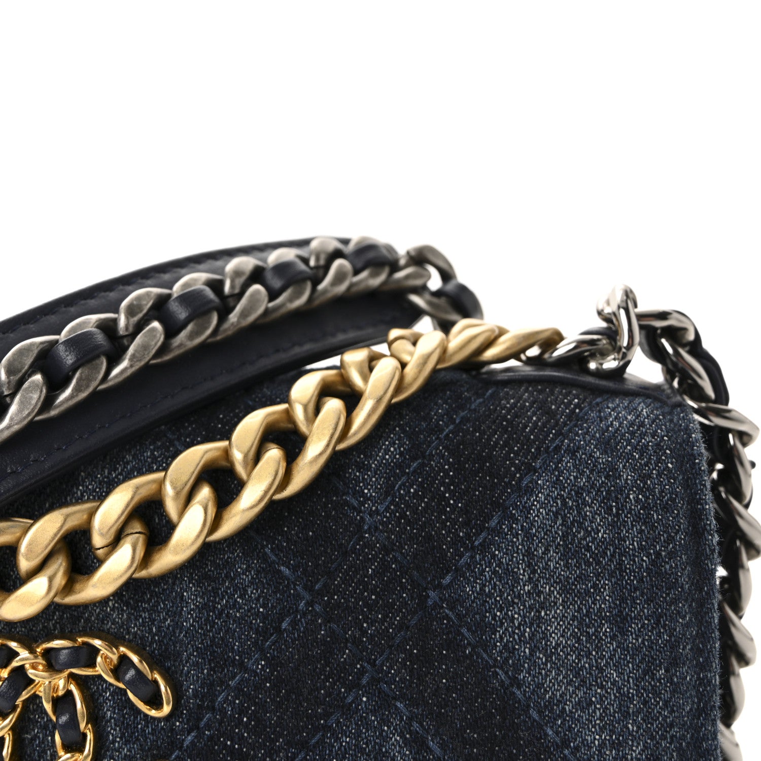 Chanel Denim Quilted Chanel 19 Flap Phone Holder With Chain Blue 8 of 11