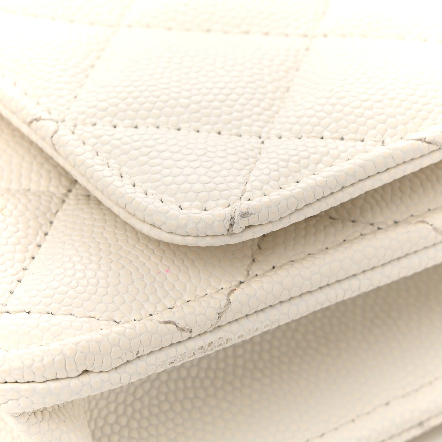 Caviar Quilted Crystal CC Wallet On Chain WOC White