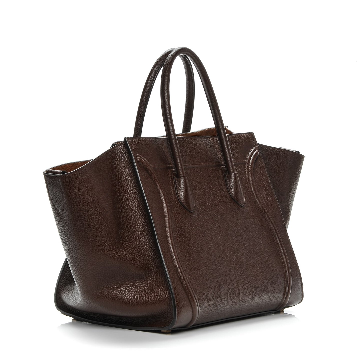 Shiny Grained Calfskin Medium Phantom Luggage Brown
