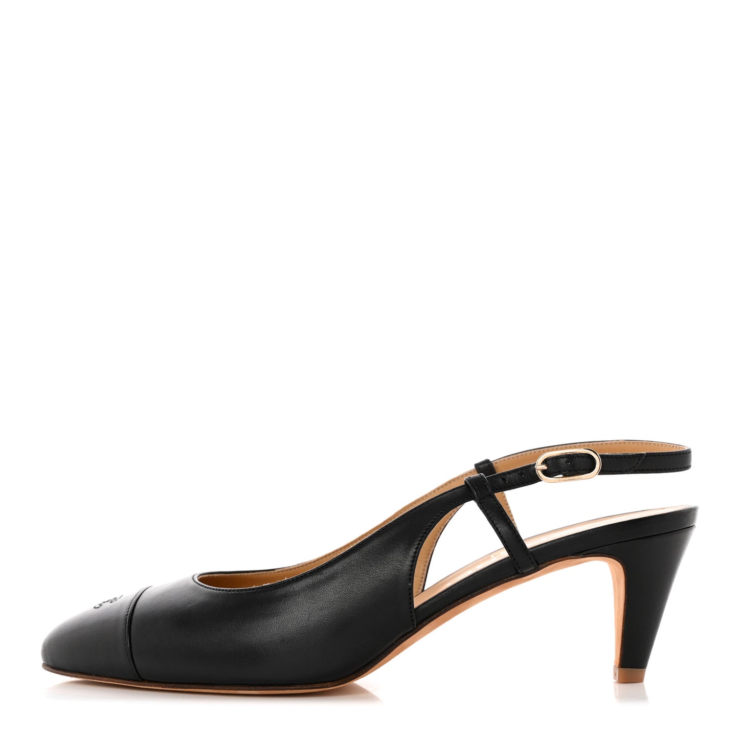 Calfskin Embossed Cap Toe CC Slingback Pumps 39 Black