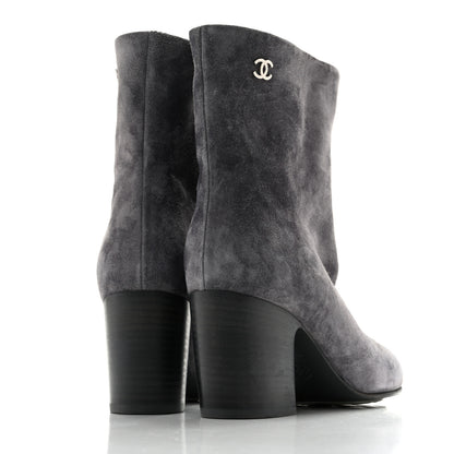 Chanel Suede Calfskin CC Short Boots 37.5 Grey 5 of 11