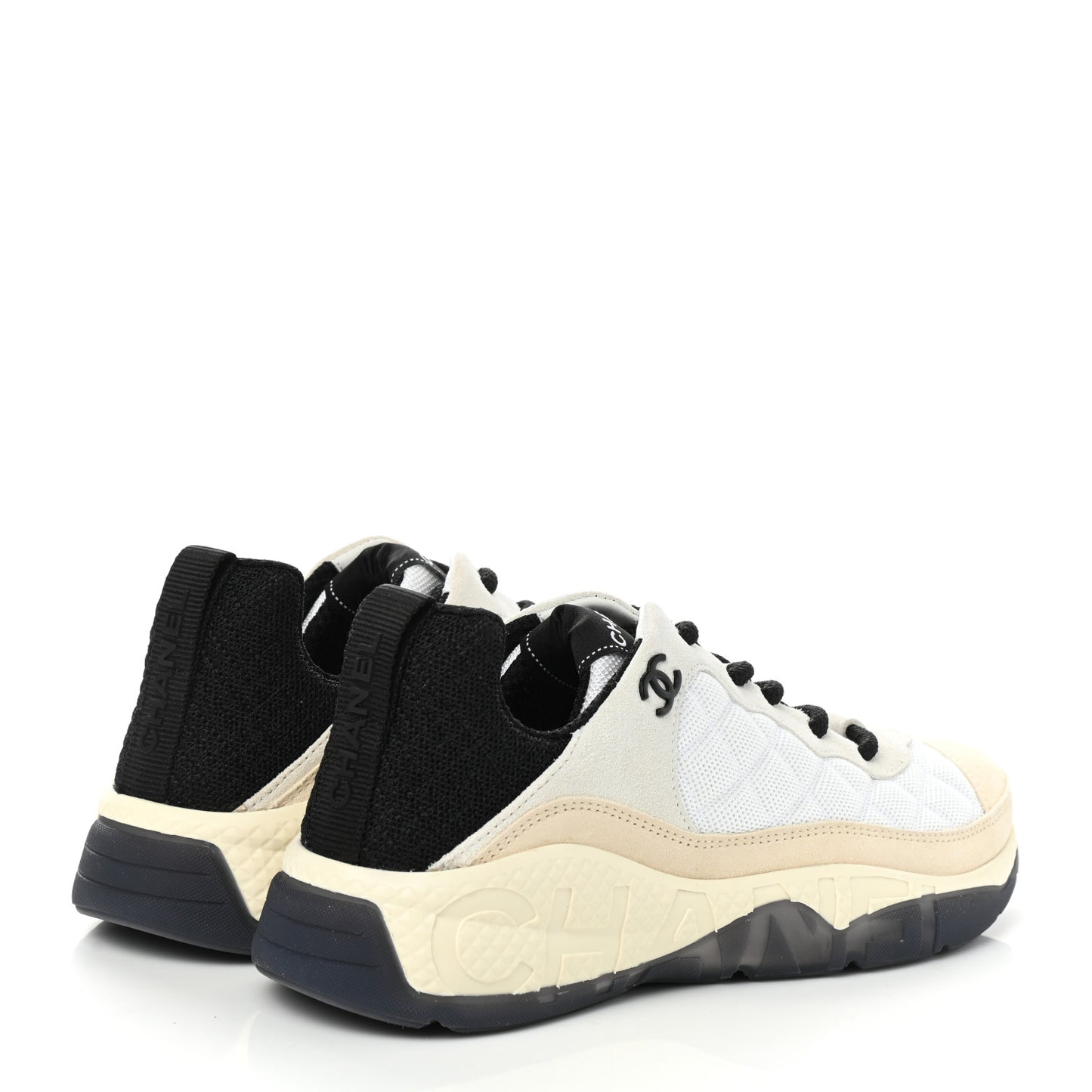 Mesh Suede Calfskin Quilted Sneakers 40.5 White Ivory