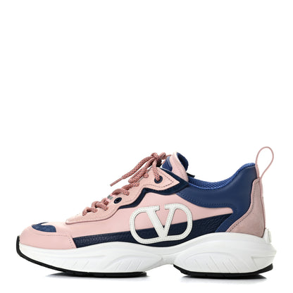 Valentino Garavani Calfskin Split Shegoes Sneakers 38 Rose Quartz Navy 1 of 8